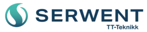 Logo med en stilisert turkis og blå abstrakt form på venstre side, som ligner en swoosh eller bånd, ved siden av teksten SERWENT med fete blå bokstaver, med IT Polska i mindre skrift under.